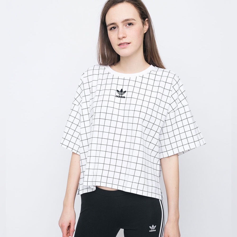 SOLD Adidas Originals white/black grid oversized drop shoulders t-shirt large - Picture 2 of 9
